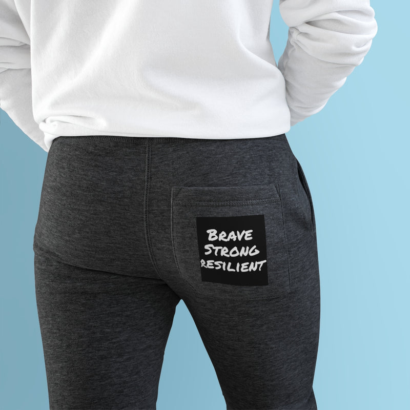 Brave, Strong ,Resilient, Black and White Premium Fleece Joggers