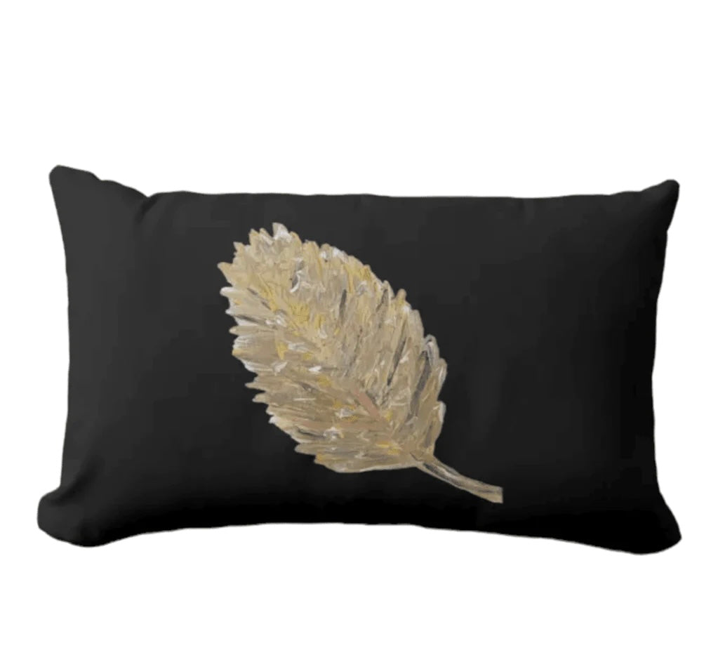 "The Golden Leaf"  Black Abstract Throw  Pillows 13"x21"