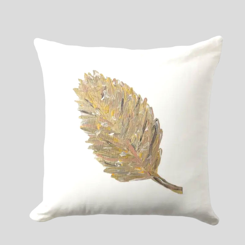 "The Golden Leaf" Abstract White 20"X20"  Throw Pillow