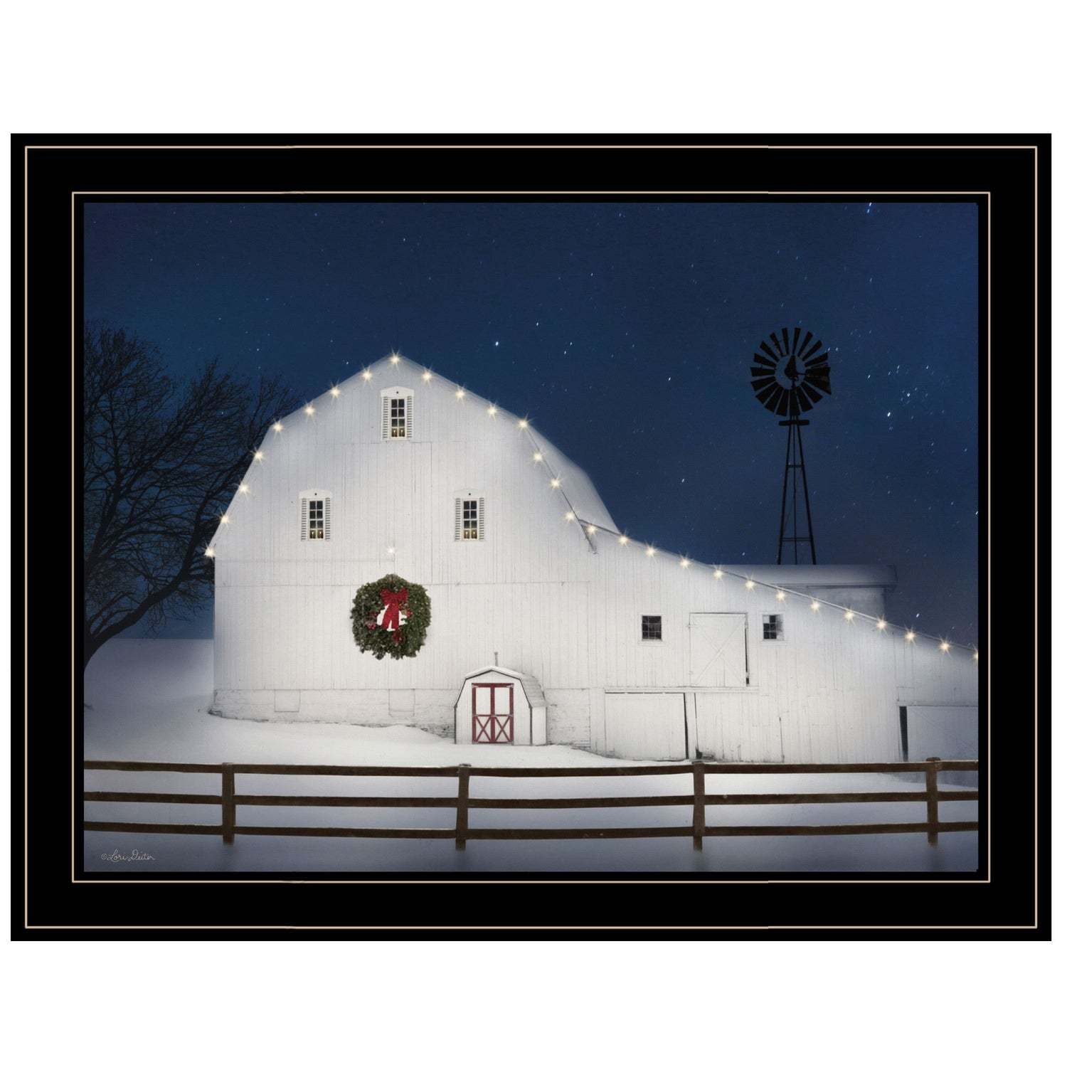 "Christmas Starry Night" by Lori Deiter Ready to Hang Framed Print, Black Frame