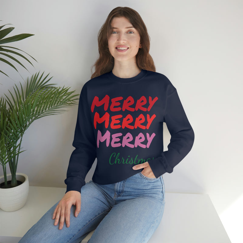 Merry Merry Merry Christmas Unisex Heavy Blend™ Crewneck Sweatshirt