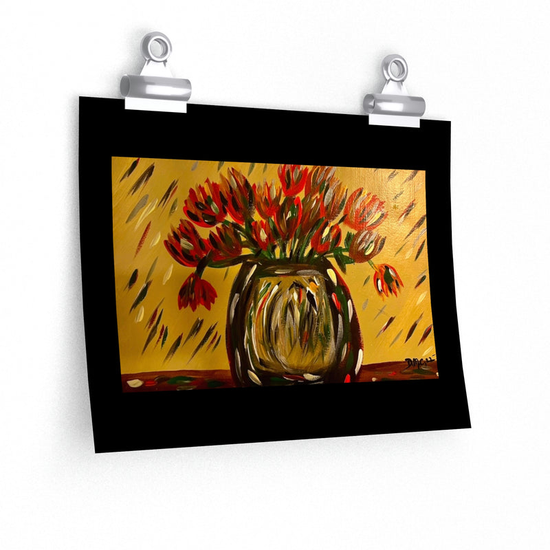 The Red Tulips in a Vase -By Deanna Caroon Premium Matte horizontal posters