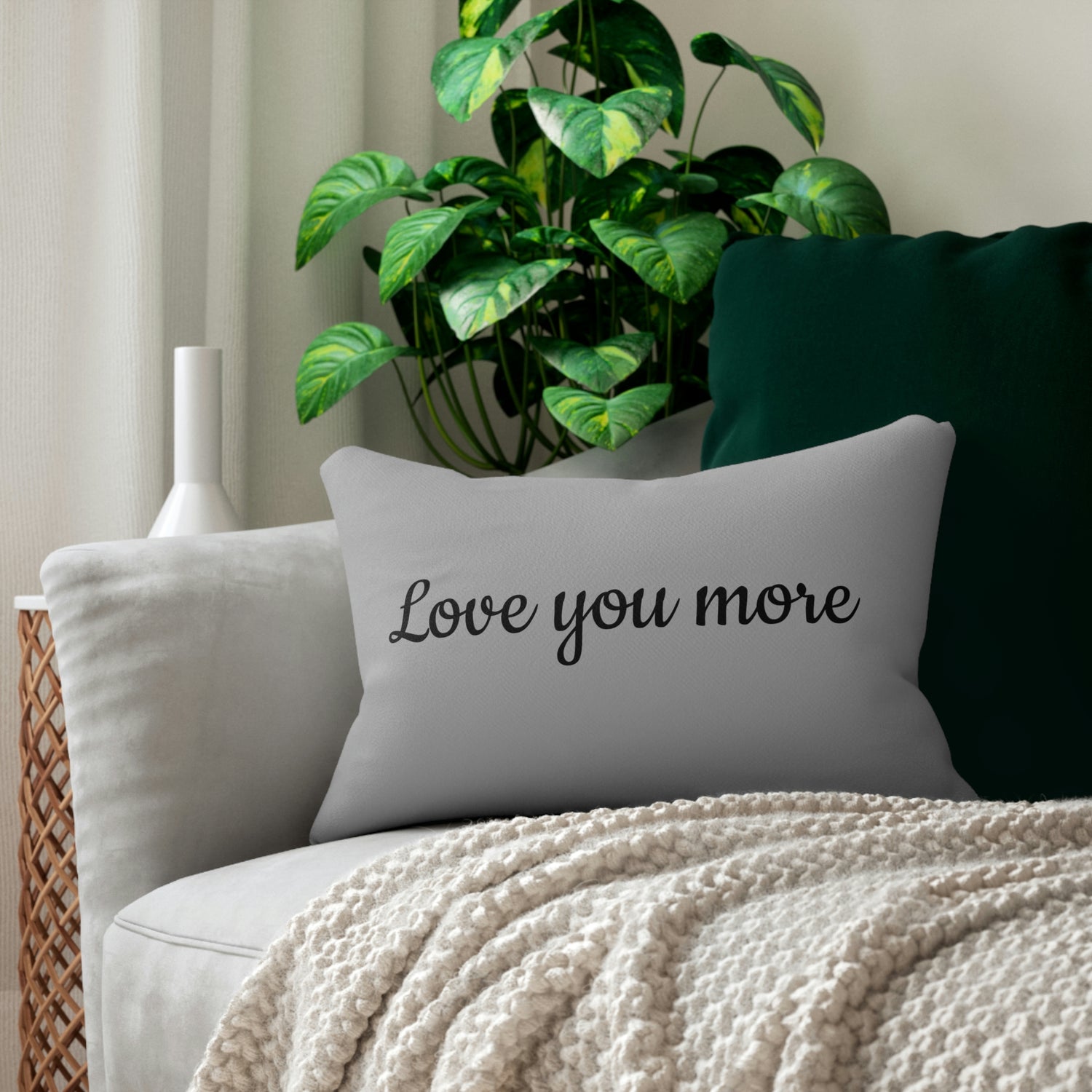 “Love you more” Light Gray Spun Polyester Lumbar Pillow