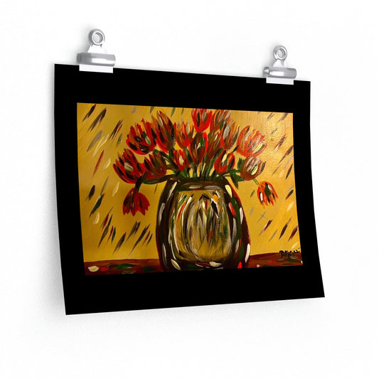 Les tulipes rouges dans un vase - Par Deanna Caroon Affiches horizontales Premium Matte