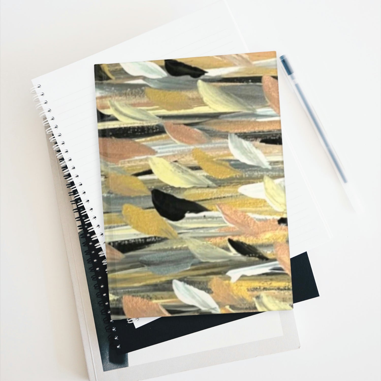 The RoseGold Brushstrokes By Deanna Caroon Hard Cover Journal - Ruled Line