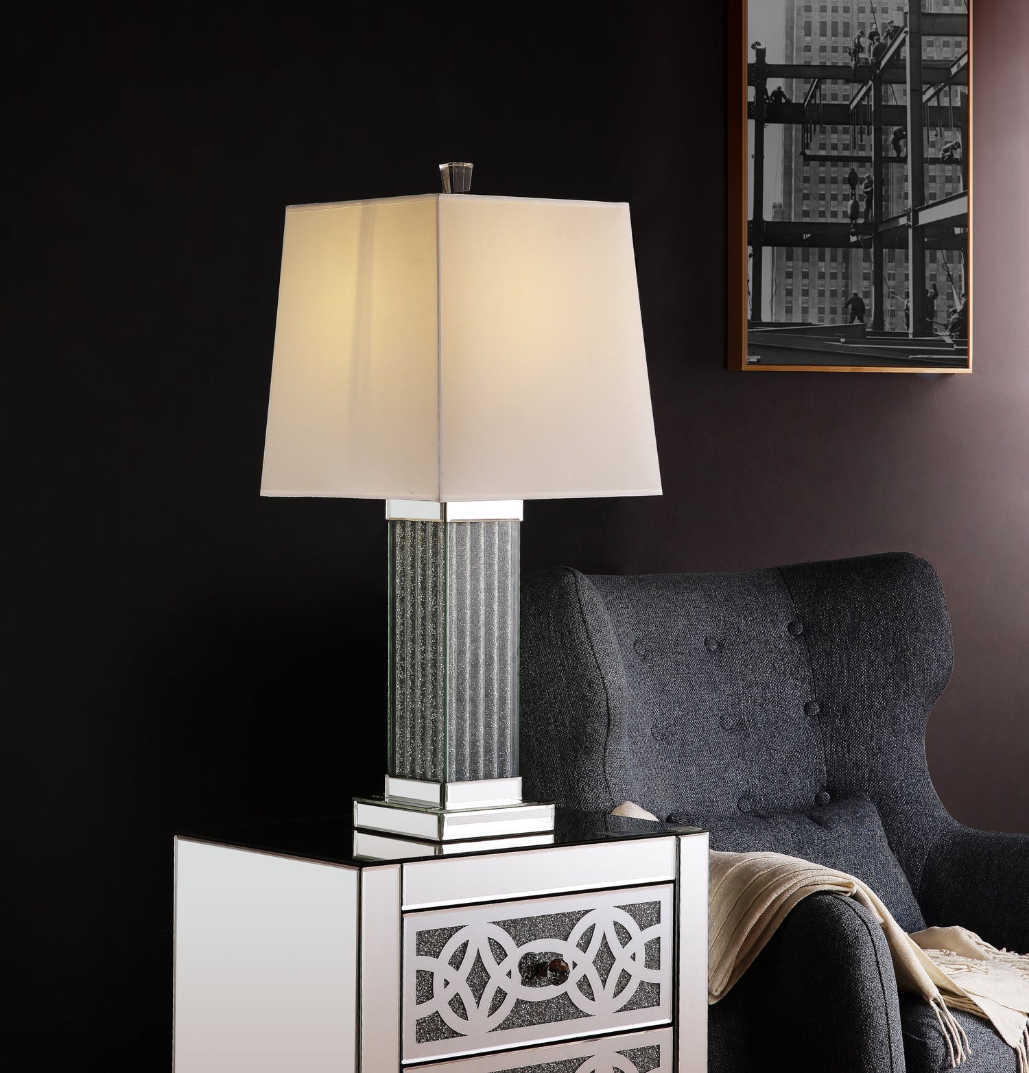 ACME Noralie Table Lamp, Mirrored & Faux Stones 40220