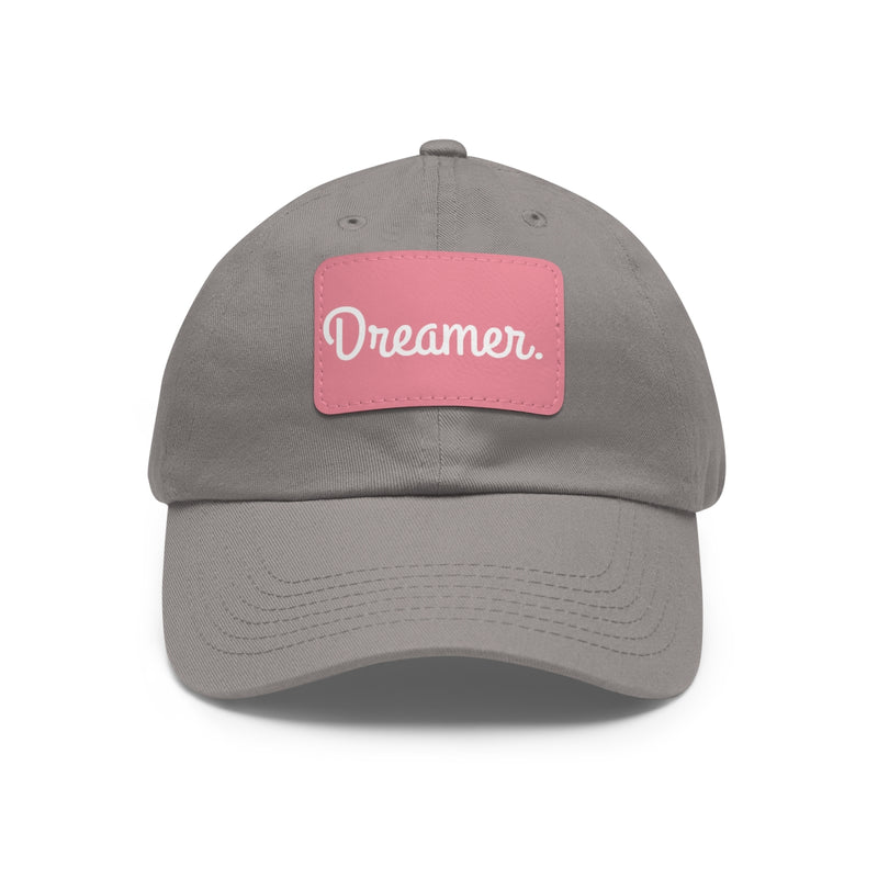 Dreamer. White Lettering. Dad Hat with Leather Patch