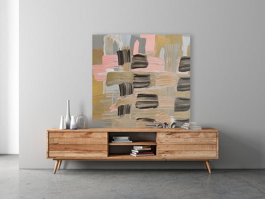 Pink Gray and Gold Brushstrokes  Original Art by Deanna Caroon